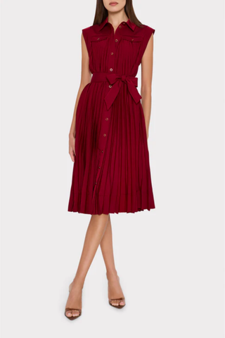 Johanna Pleated Twill Midi Dress