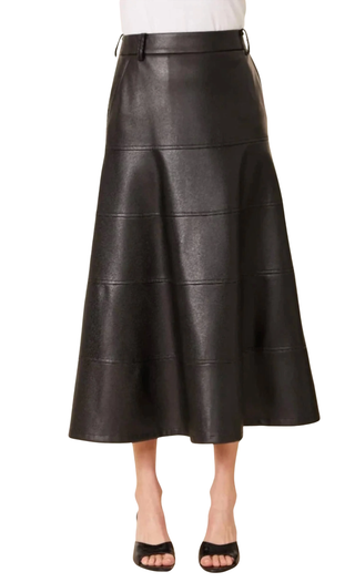 Full Paneled Faux Leather Midi Skirt