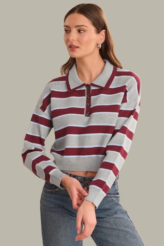 Vera Double Johnny Collar Rugby Stripe Pullover