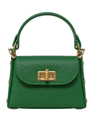 Genuine Italian Leather  Bamboo Clasp, Crossbody Bag - Kelly Green