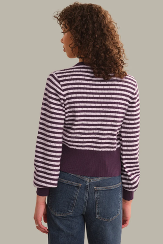 Beckett Striped Pointelle Blouson Sleeve High Rib Cardigan