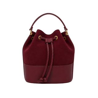 Genuine Italian Leather & Suede Bucket Bag - Burgundy (GF2835)