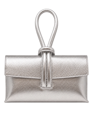 Genuine Italian Leather Wristlet Bag - Silver
