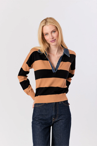 Denim Collar Polo Sweater